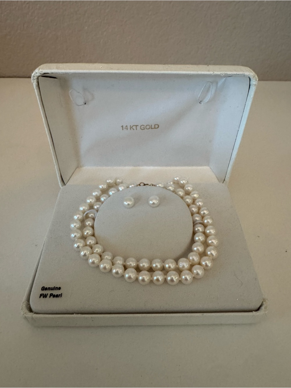 14K Gold Genuine Freshwater Pearl Necklace, Bracelet, and Earrings Set NWT